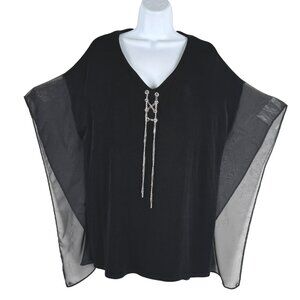 Chico's Travelers V-Neck Top Size 2 Black Hardware Lace Up Slinky TP-3718